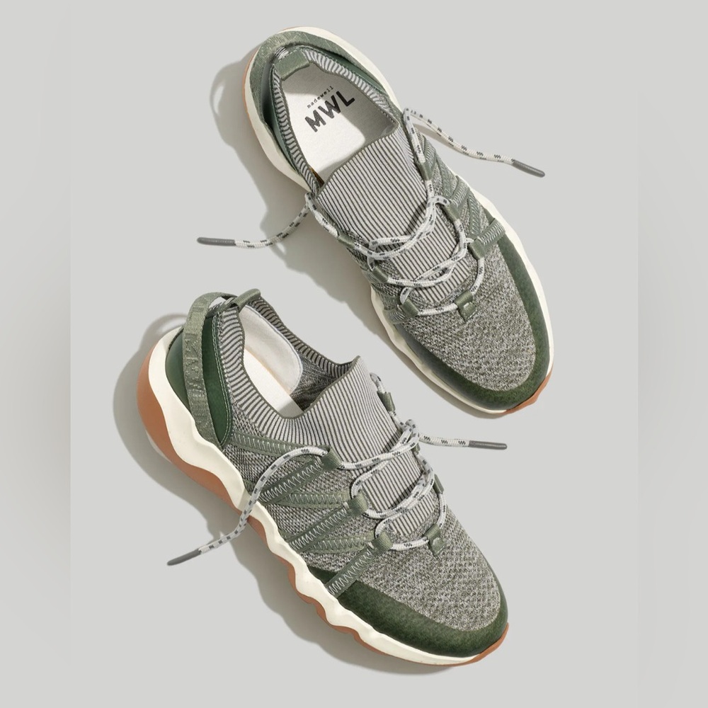 Madewell Field Knit Sneakers Women’s Size 8 Green Tan White Ashen Sage Unisex